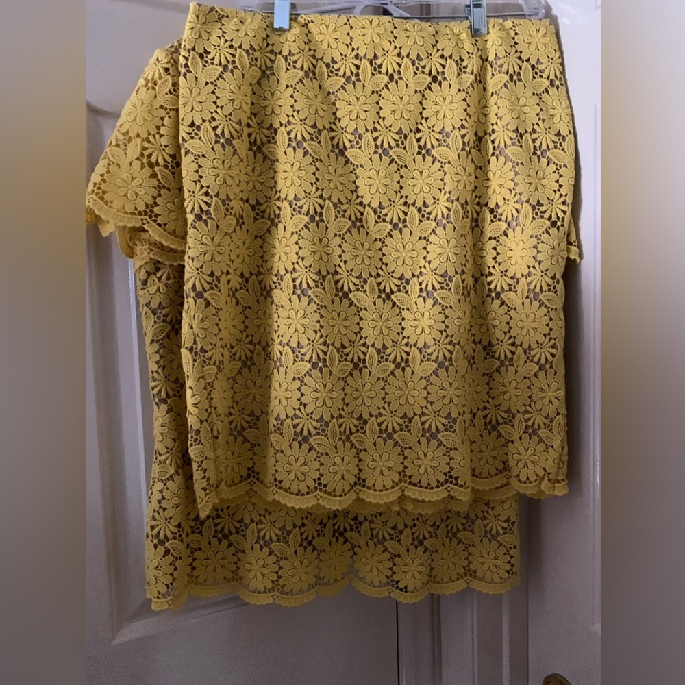 Size 14 top and skirt, lace over nude color lining, talbots